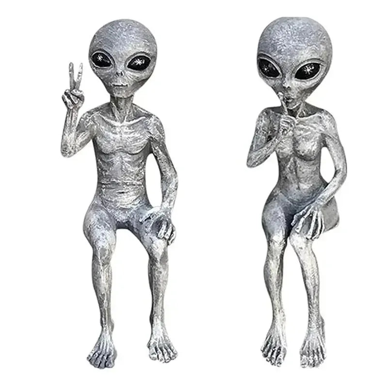 Funny Resin Alien Statue Outdoor Garden Decoration UFO Dwarf Sculpture Desktop Home Decor for Halloween Christmas Ornaments 5