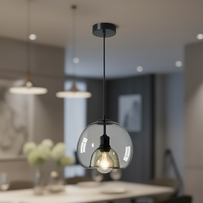 LuxRoyale Minimalist Smoked Glass Dome Pendant Light for Kitchen, Dining, Bar and Bedroom
