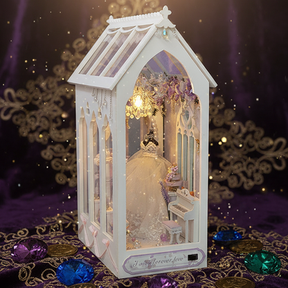 Royelux DIY Book Nook Kit - 3D Wooden Puzzle Shelf Insert with LED Light and Mini Furniture