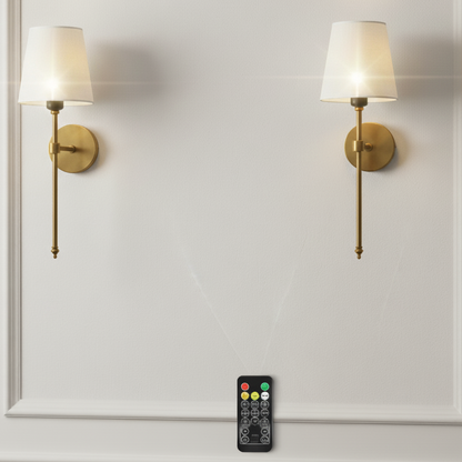 RoyaleGlow Wireless Wall Sconces - Modern Cloth Shade Set of 2 for Bedroom and Corridor