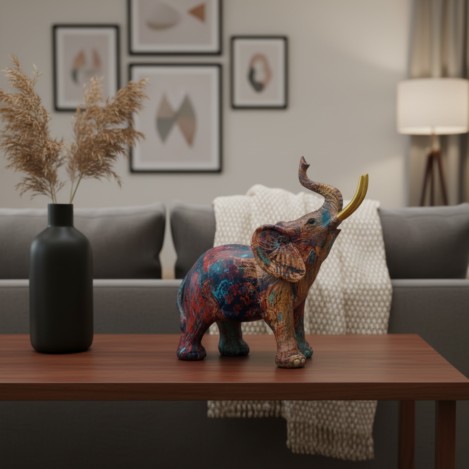 RoyaleGlow Elephant Sculpture Art - Nordic Graffiti Resin Figurine Home Decor Ornament