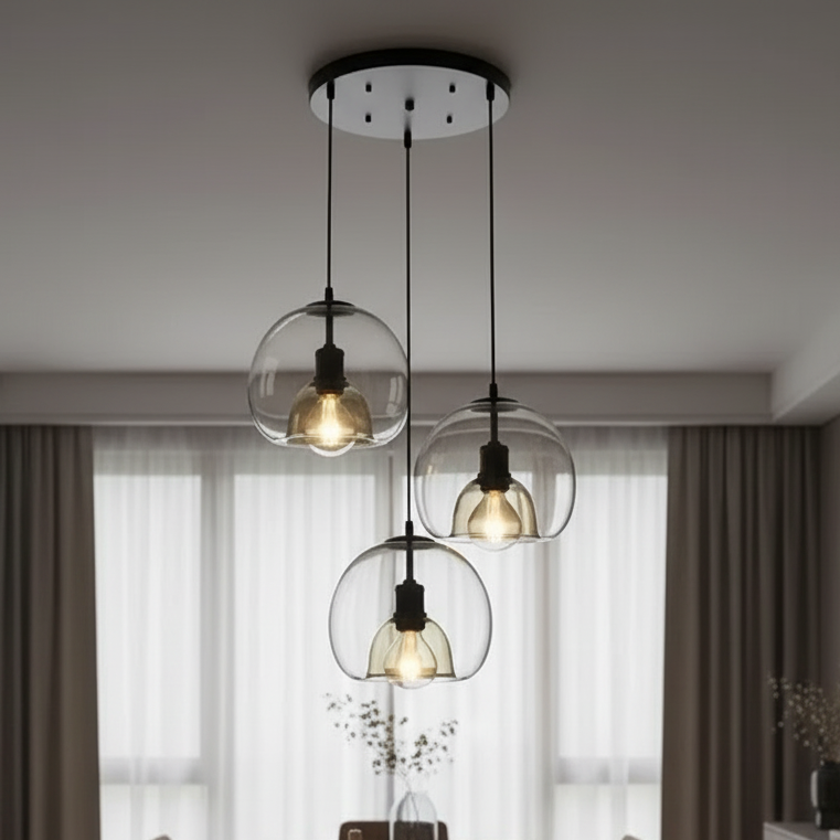 LuxRoyale Minimalist Smoked Glass Dome Pendant Light for Kitchen, Dining, Bar and Bedroom