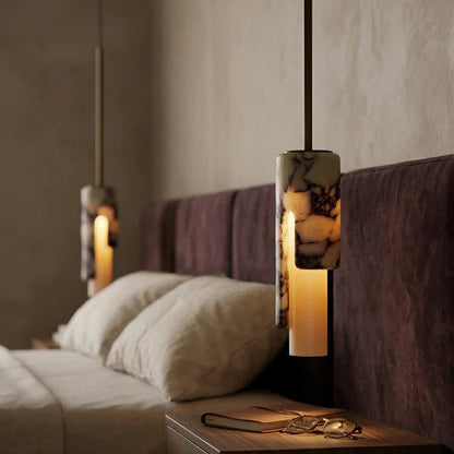 RoyaleGlow Marble Cylinder Pendant Light - Modern Natural Stone Hanging Lamp