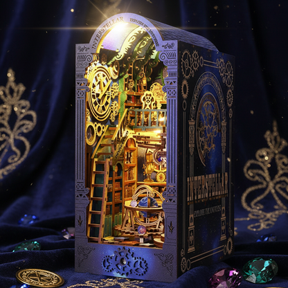 Royelux DIY Book Nook Kit - 3D Wooden Puzzle Shelf Insert with LED Light and Mini Furniture