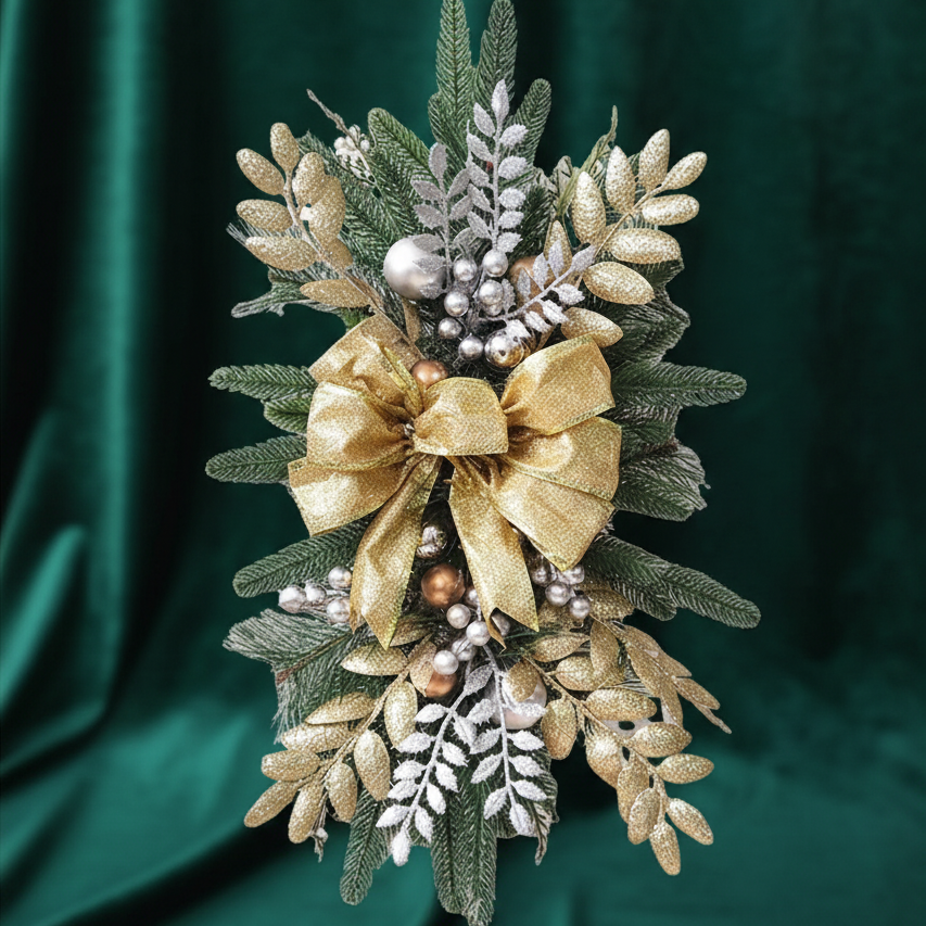 RoyaleGlow Wall Sconce with Shelf - Christmas Swag Wreath Pendant Home Door Decoration