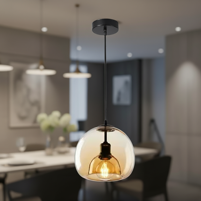 LuxRoyale Minimalist Smoked Glass Dome Pendant Light for Kitchen, Dining, Bar and Bedroom