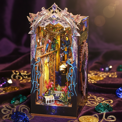 Royelux DIY Book Nook Kit - 3D Wooden Puzzle Shelf Insert with LED Light and Mini Furniture