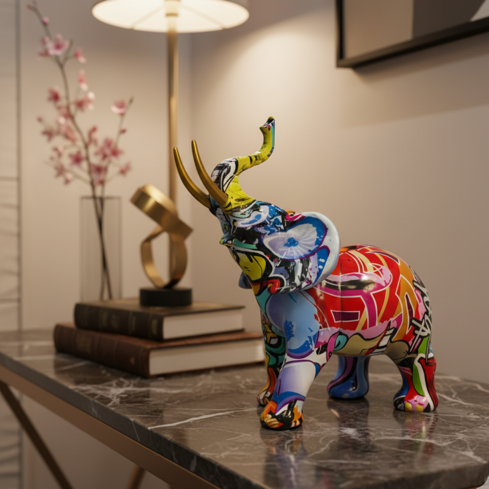RoyaleGlow Elephant Sculpture Art - Nordic Graffiti Resin Figurine Home Decor Ornament