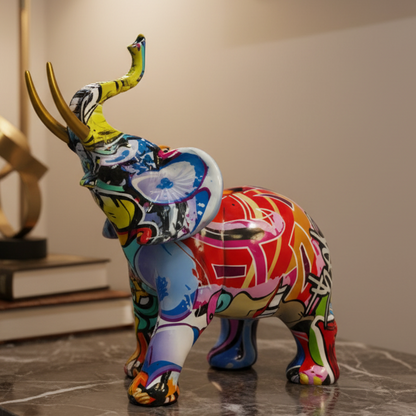 RoyaleGlow Elephant Sculpture Art - Nordic Graffiti Resin Figurine Home Decor Ornament