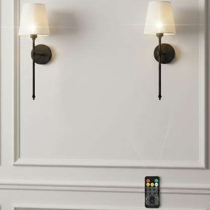 RoyaleGlow Wireless Wall Sconces - Modern Cloth Shade Set of 2 for Bedroom and Corridor