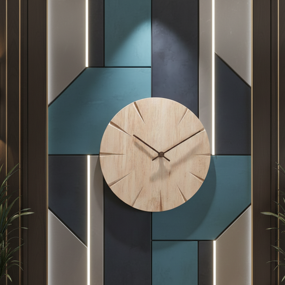 RoyaleGlow Art Wooden Wall Clock - Solid Wood Silent Creative Design for Home or Kitchen