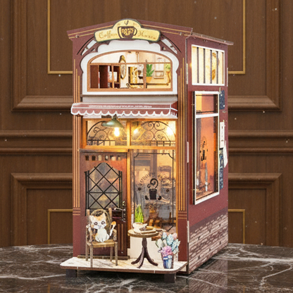 Royelux DIY Book Nook Kit - 3D Wooden Puzzle Shelf Insert with LED Light and Mini Furniture