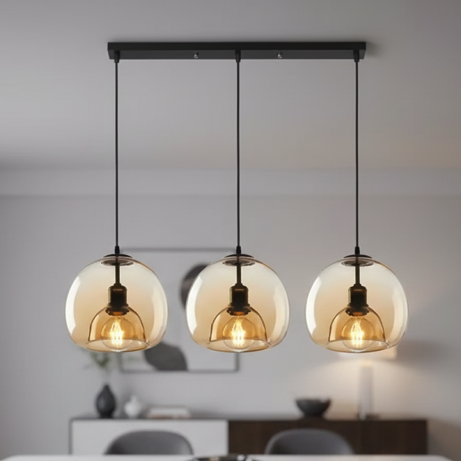 LuxRoyale Minimalist Smoked Glass Dome Pendant Light for Kitchen, Dining, Bar and Bedroom
