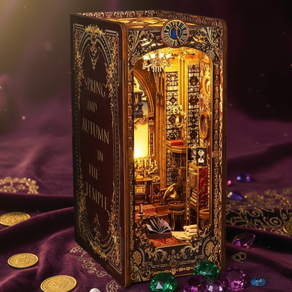 Royelux DIY Book Nook Kit - 3D Wooden Puzzle Shelf Insert with LED Light and Mini Furniture