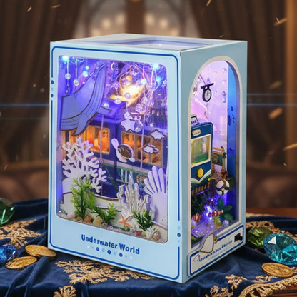 Royelux DIY Book Nook Kit - 3D Wooden Puzzle Shelf Insert with LED Light and Mini Furniture