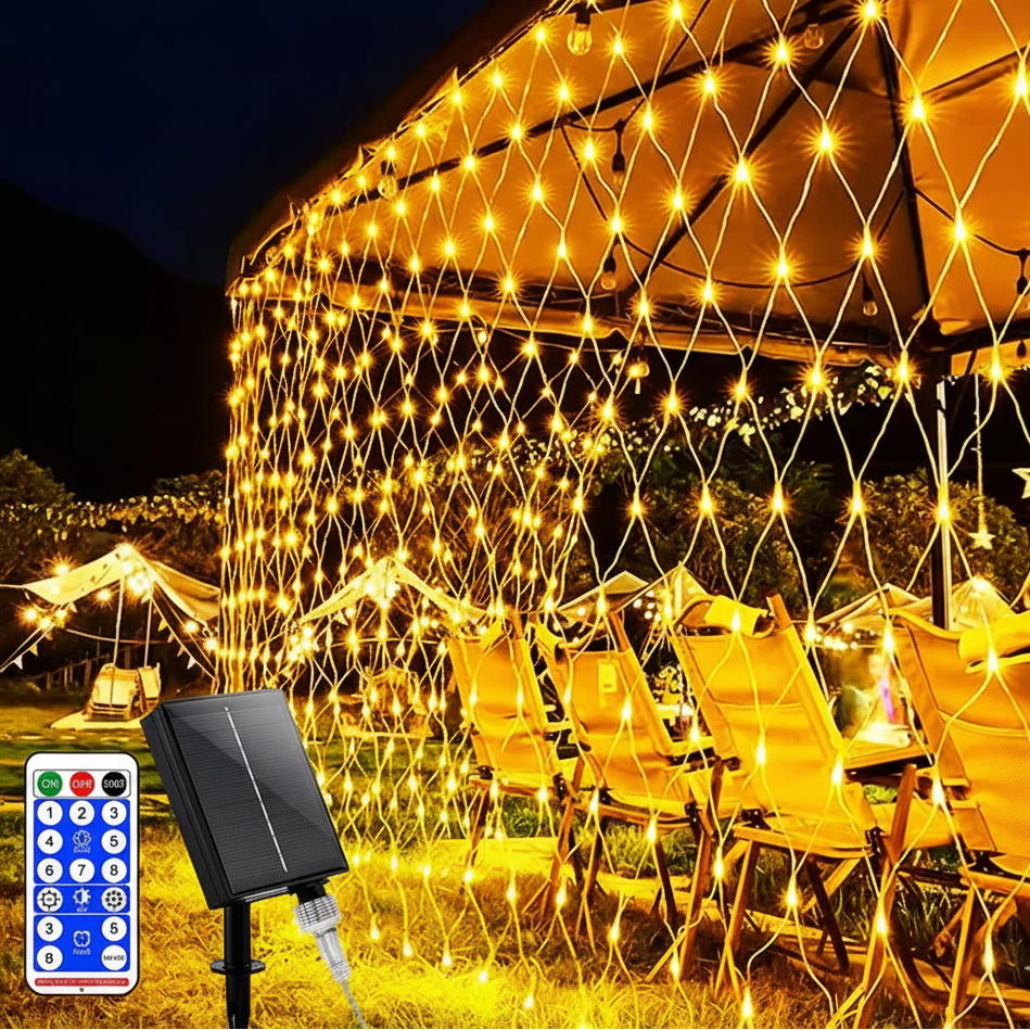 Royelux Modern Wall Light - Solar Net Mesh Lights with Remote Control for Patio and Roof