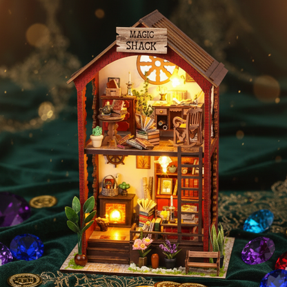 Royelux DIY Book Nook Kit - 3D Wooden Puzzle Shelf Insert with LED Light and Mini Furniture