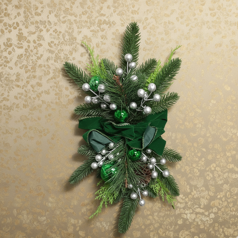 RoyaleGlow Wall Sconce with Shelf - Christmas Swag Wreath Pendant Home Door Decoration