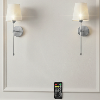 RoyaleGlow Wireless Wall Sconces - Modern Cloth Shade Set of 2 for Bedroom and Corridor