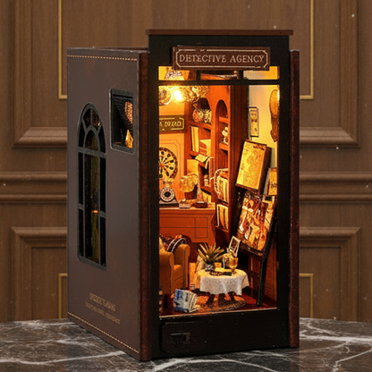 Royelux DIY Book Nook Kit - 3D Wooden Puzzle Shelf Insert with LED Light and Mini Furniture