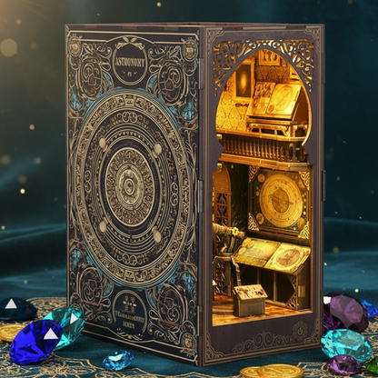 Royelux DIY Book Nook Kit - 3D Wooden Puzzle Shelf Insert with LED Light and Mini Furniture