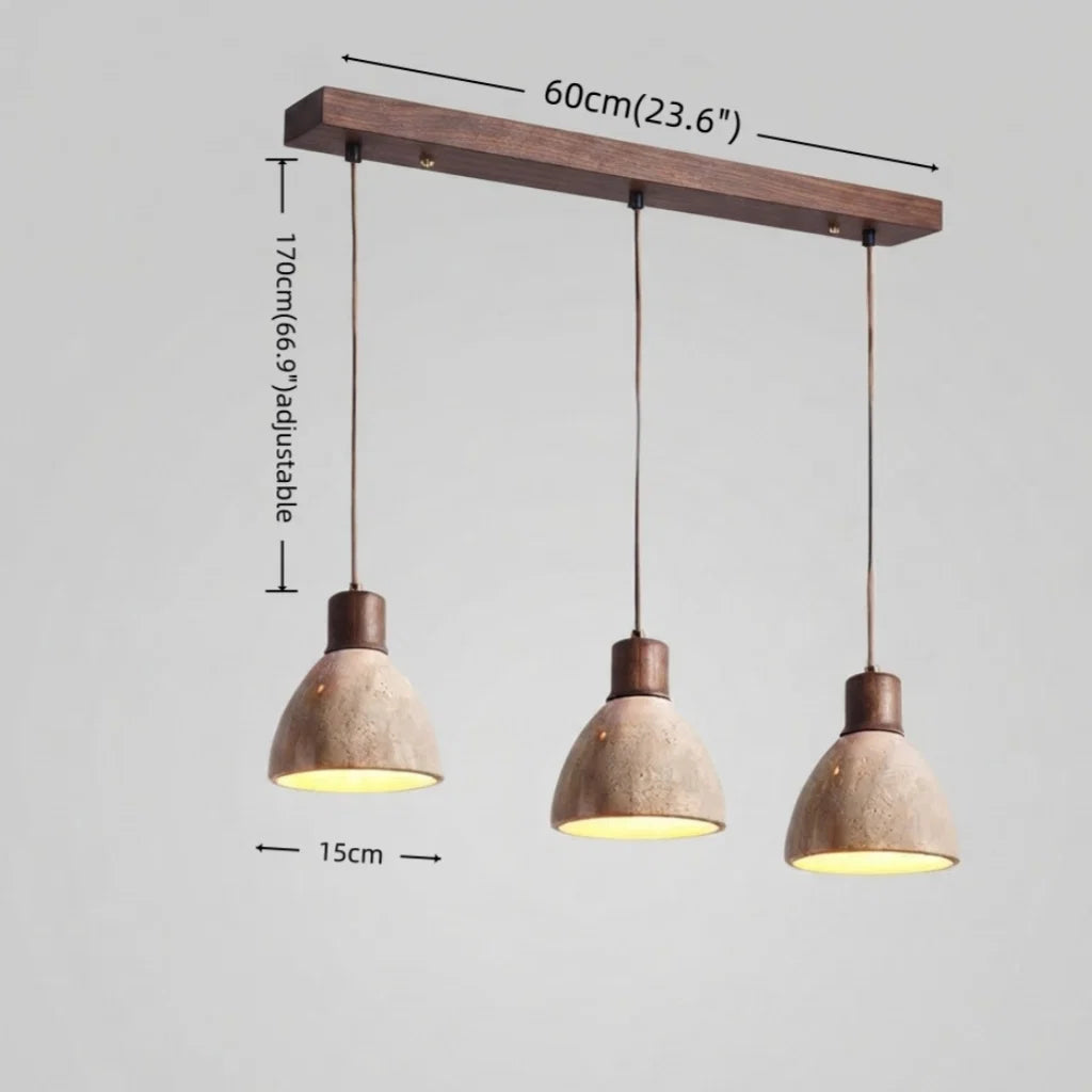 RoyaleGlow Modern Travertine Stone Pendant Light - Wooden Kitchen Island Hanging Fixture