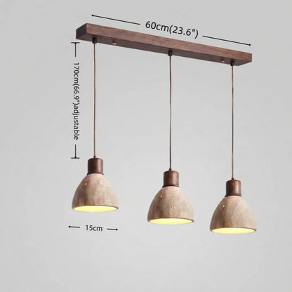 RoyaleGlow Modern Travertine Stone Pendant Light - Wooden Kitchen Island Hanging Fixture