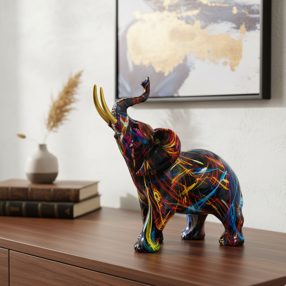 RoyaleGlow Elephant Sculpture Art - Nordic Graffiti Resin Figurine Home Decor Ornament
