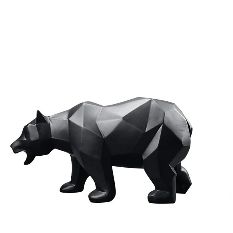 Royelux Geometric Black Bear Resin Sculpture - Modern Abstract Animal Statue-Royale Basic