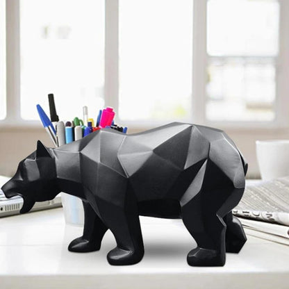 Royelux Geometric Black Bear Resin Sculpture - Modern Abstract Animal Statue-Royale Basic