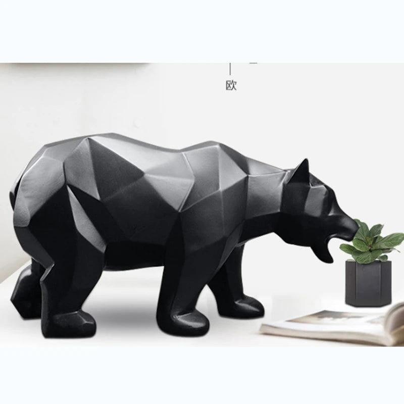 Royelux Geometric Black Bear Resin Sculpture - Modern Abstract Animal Statue-Royale Basic