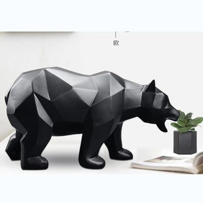 Royelux Geometric Black Bear Resin Sculpture - Modern Abstract Animal Statue-Royale Basic