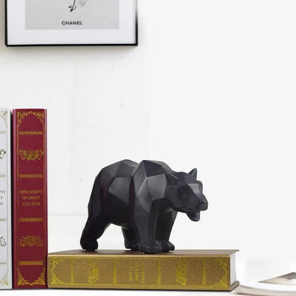 Royelux Geometric Black Bear Resin Sculpture - Modern Abstract Animal Statue-Royale Basic