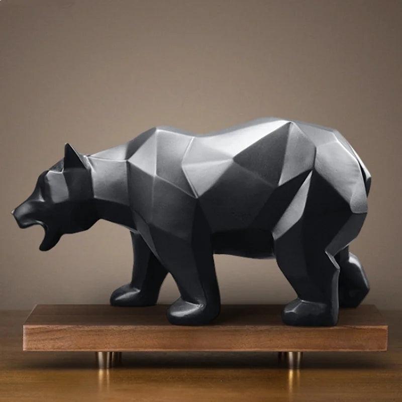 Royelux Geometric Black Bear Resin Sculpture - Modern Abstract Animal Statue-Royale Basic