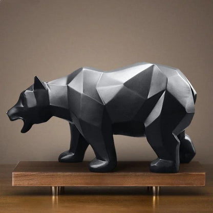 Royelux Geometric Black Bear Resin Sculpture - Modern Abstract Animal Statue-Royale Basic
