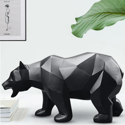 Royelux Geometric Black Bear Resin Sculpture - Modern Abstract Animal Statue-Royale Basic