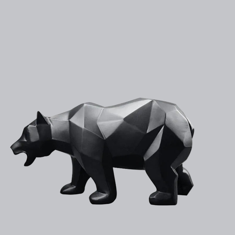 Royelux Geometric Black Bear Resin Sculpture - Modern Abstract Animal Statue-Royale Basic