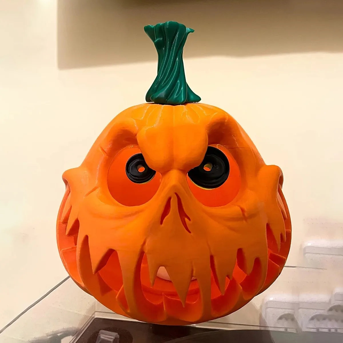 ***Giant Halloween Pumpkin Resin Decoration - Spooky Skull Head with Eerie Facial Features, Hollow Design for Indoor and outdoor 0