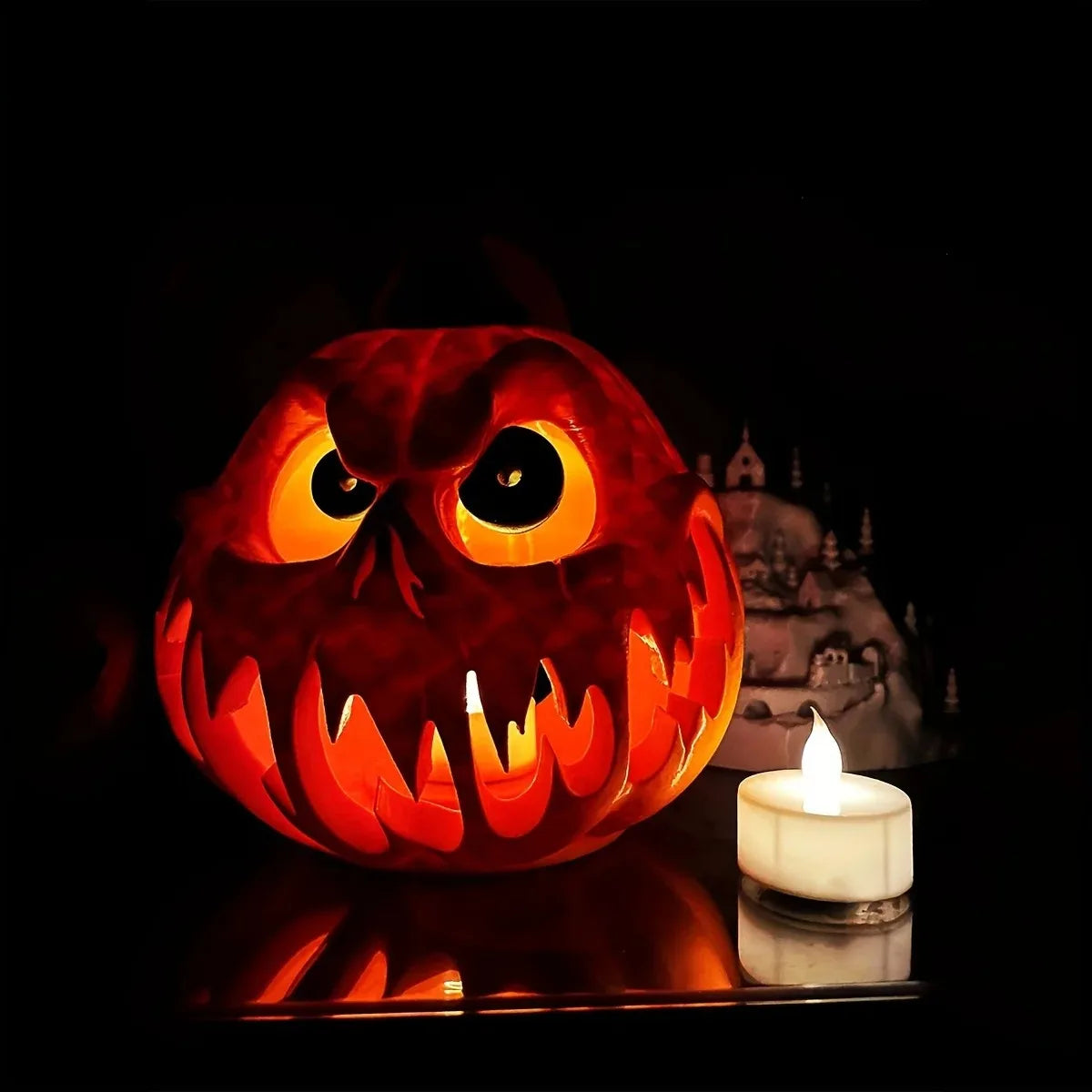***Giant Halloween Pumpkin Resin Decoration - Spooky Skull Head with Eerie Facial Features, Hollow Design for Indoor and outdoor 2