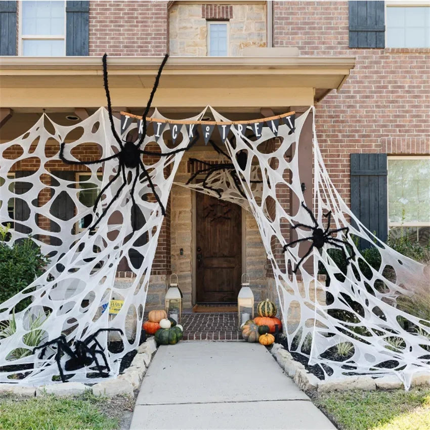 Giant Stretchy Spider Web Halloween Decor 20ft Cobweb Netting Outdoor Scary Indoor Haunt Reusable Creepy Party Must Have 4