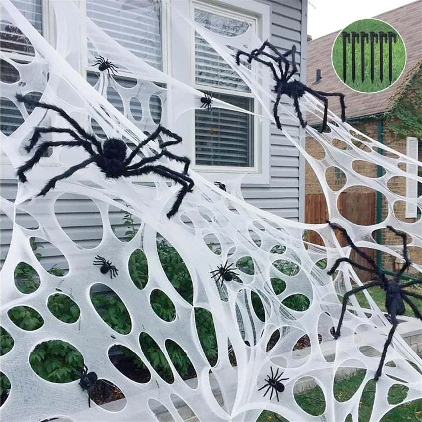 Giant Stretchy Spider Web Halloween Decor 20ft Cobweb Netting Outdoor Scary Indoor Haunt Reusable Creepy Party Must Have 6