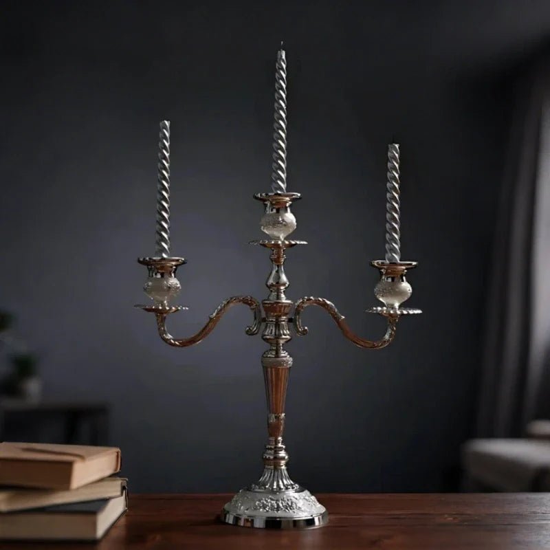 LuxRoyale Floral Candelabra Three-Arm Premium Alloy Elegance