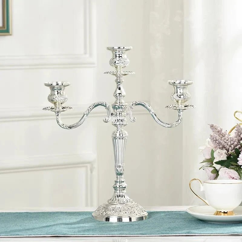 LuxRoyale Floral Candelabra Three-Arm Premium Alloy Elegance