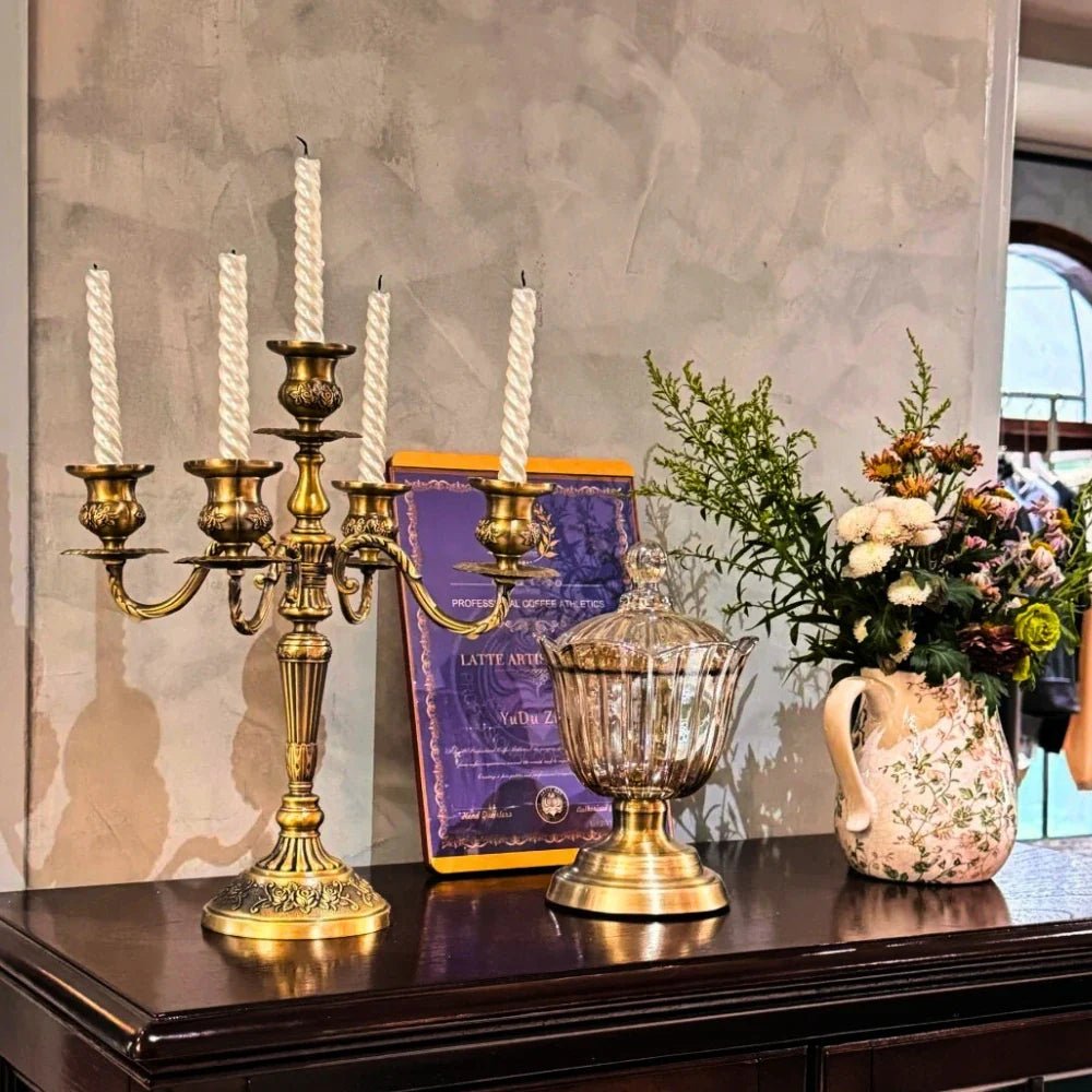 LuxRoyale Floral Candelabra Three-Arm Premium Alloy Elegance