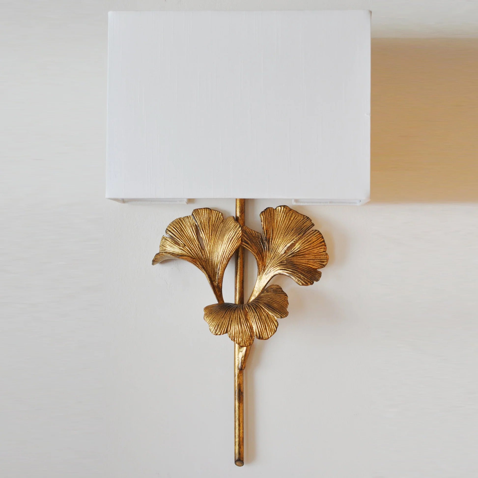 Lumora Palmette Wall Sconce Brass Finish With Fabric Shade Luxury Gilded Leaf Design