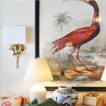 Lumora Palmette Wall Sconce Brass Finish With Fabric Shade Luxury Gilded Leaf Design