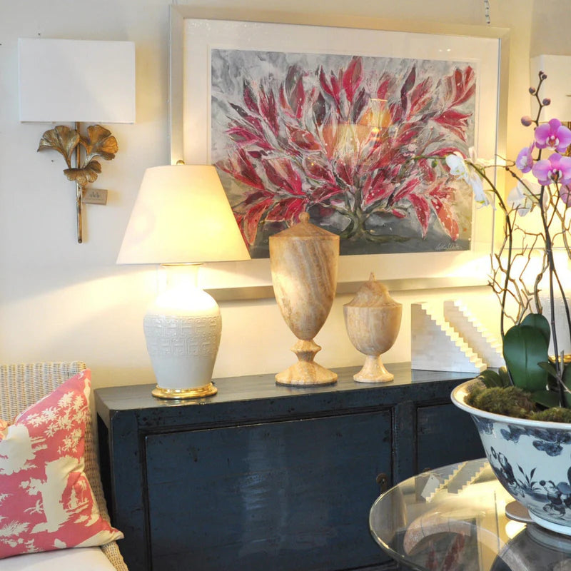 Lumora Palmette Wall Sconce Brass Finish With Fabric Shade Luxury Gilded Leaf Design