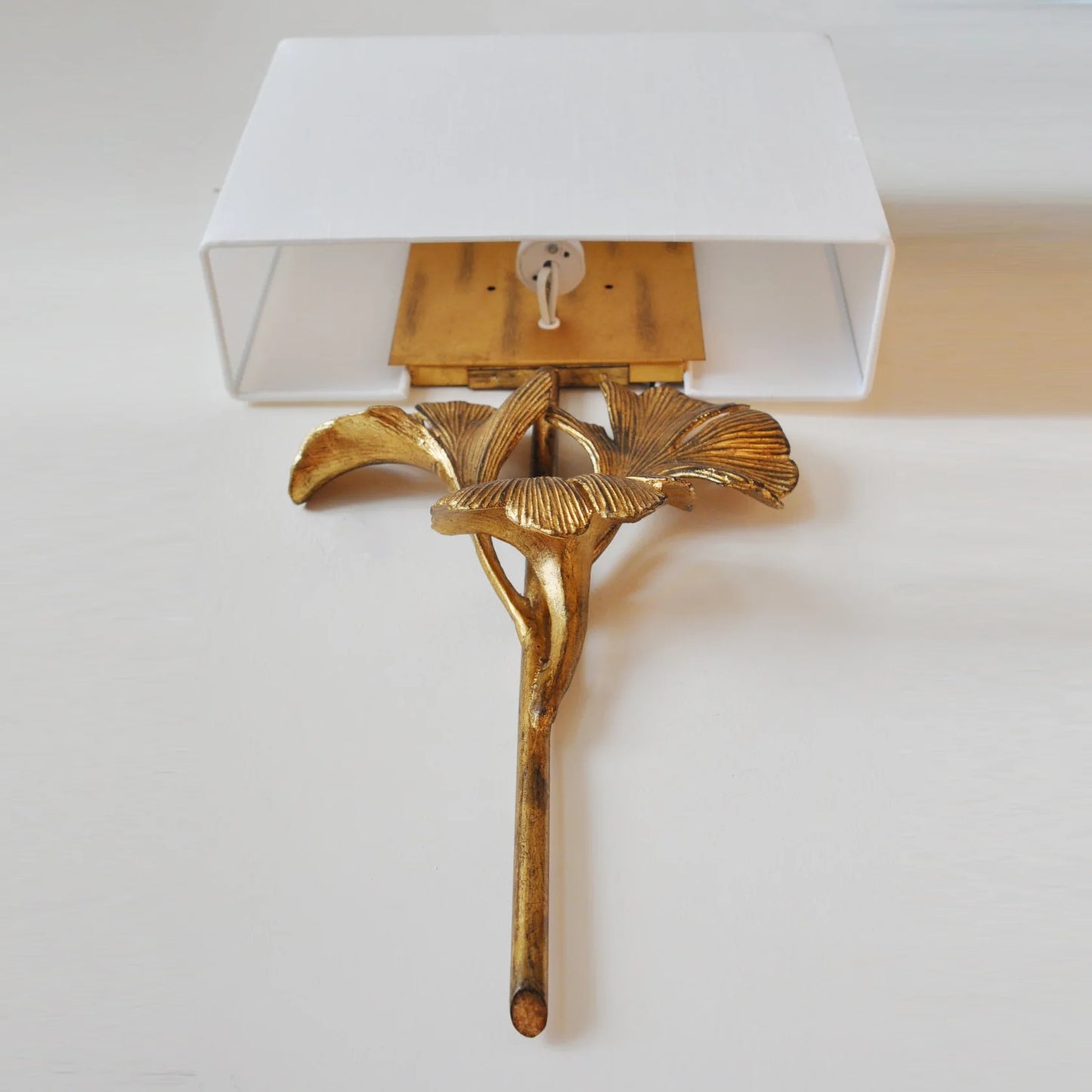 Lumora Palmette Wall Sconce Brass Finish With Fabric Shade Luxury Gilded Leaf Design
