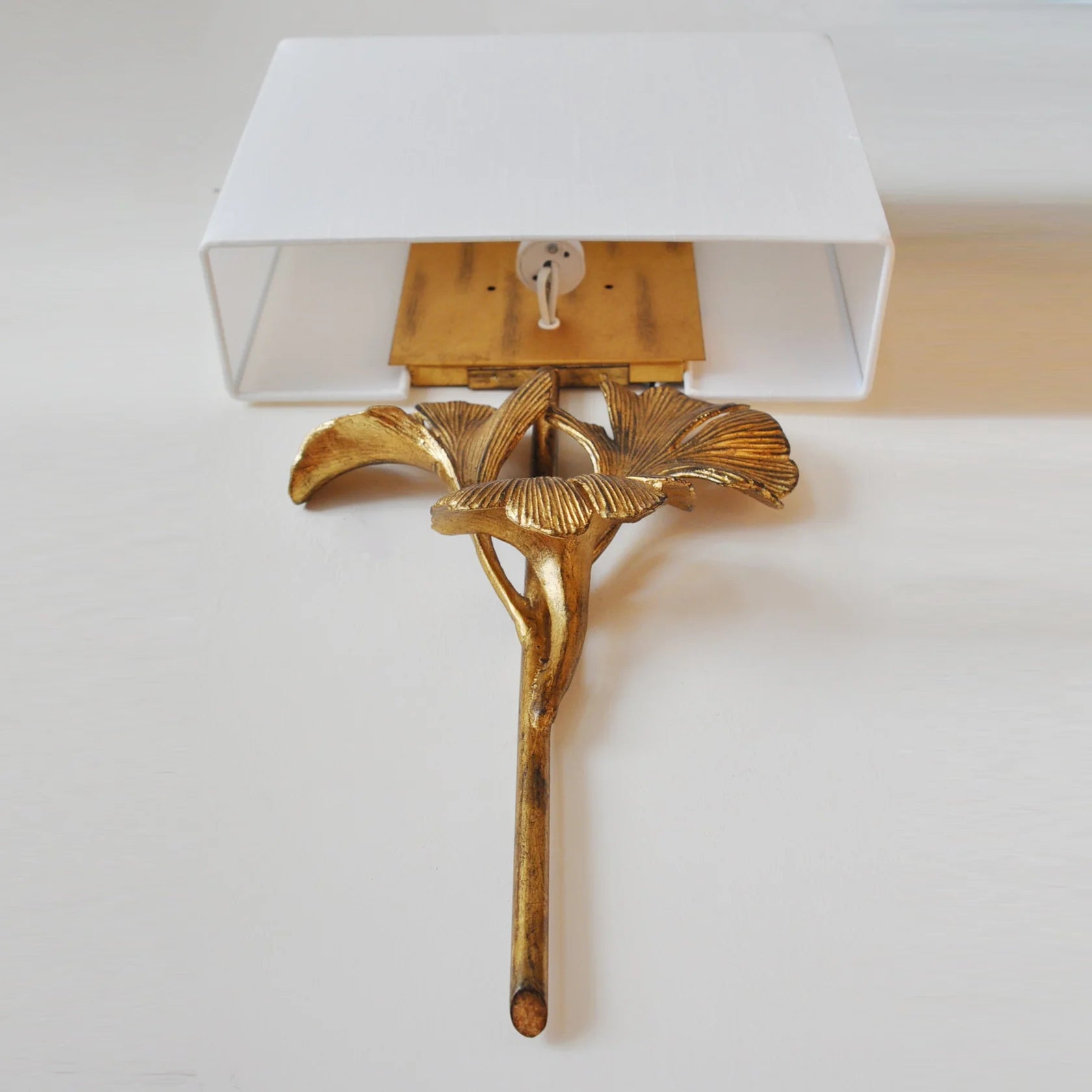 Lumora Palmette Wall Sconce Brass Finish With Fabric Shade Luxury Gilded Leaf Design