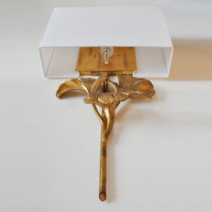 Lumora Palmette Wall Sconce Brass Finish With Fabric Shade Luxury Gilded Leaf Design